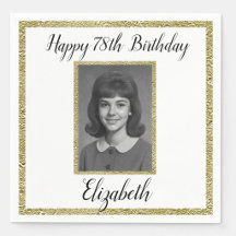 78th Birthday Napkins Custom Photo White and Gold