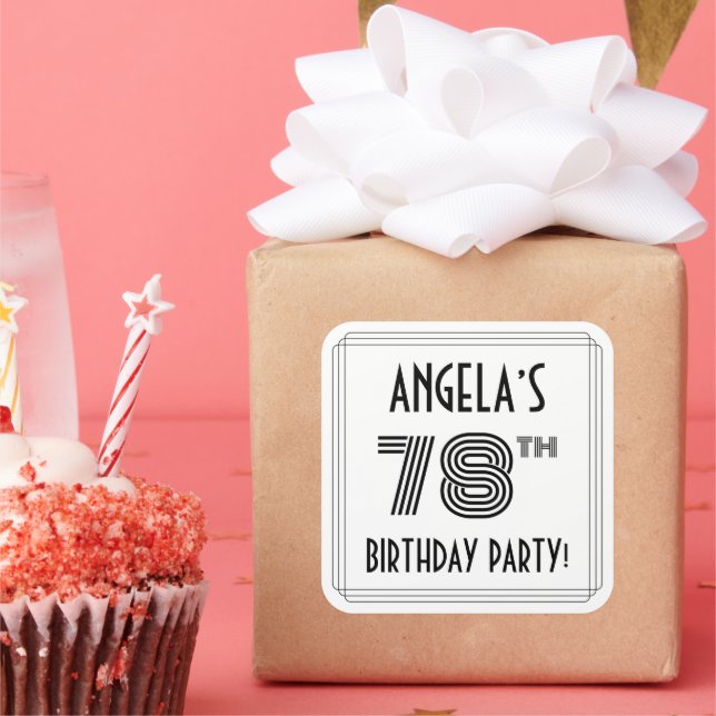 78th Birthday Party: Art Deco Style + Custom Name Square Sticker (Party)