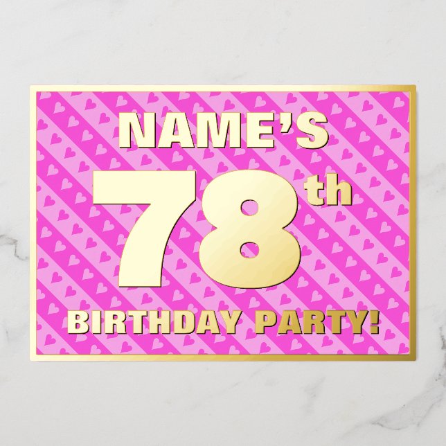 78th Birthday Party — Fun Pink Hearts and Stripes (Front)