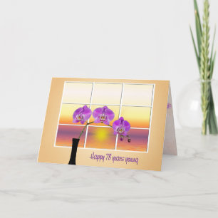 78th Birthday Pink Orchids in Window Card