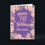 78th Birthday Purple Pink Peach Watercolor Floral Card<br><div class="desc">78th Birthday Purple Pink Peach Watercolor Floral Birthday Card. For further customisation,  please click the "Customise it" button and use our design tool to modify this template.</div>