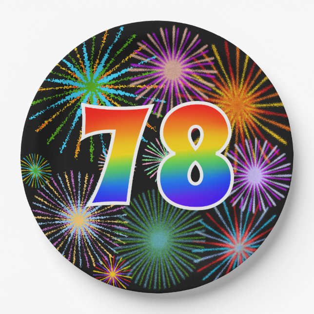 78th Event - Fun, Colourful, Bold, Rainbow 78 Paper Plate (Front)