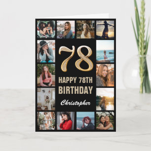78th Happy Birthday Black and Gold Photo Collage Card