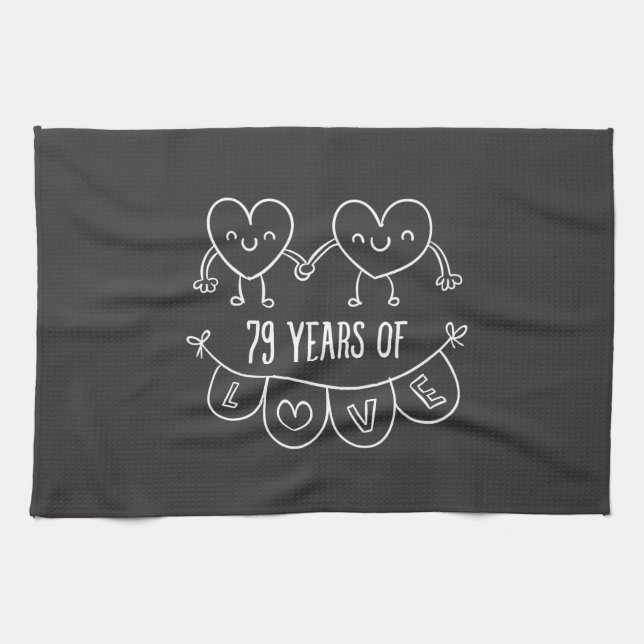 79th Anniversary Gift Chalk Hearts Tea Towel (Horizontal)