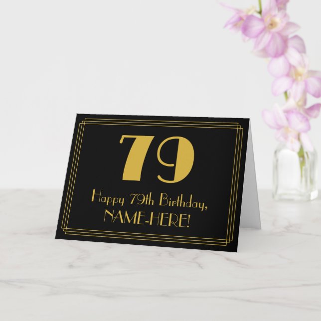 79th Birthday: Art Deco Inspired Look "79" + Name Card (Orchid)