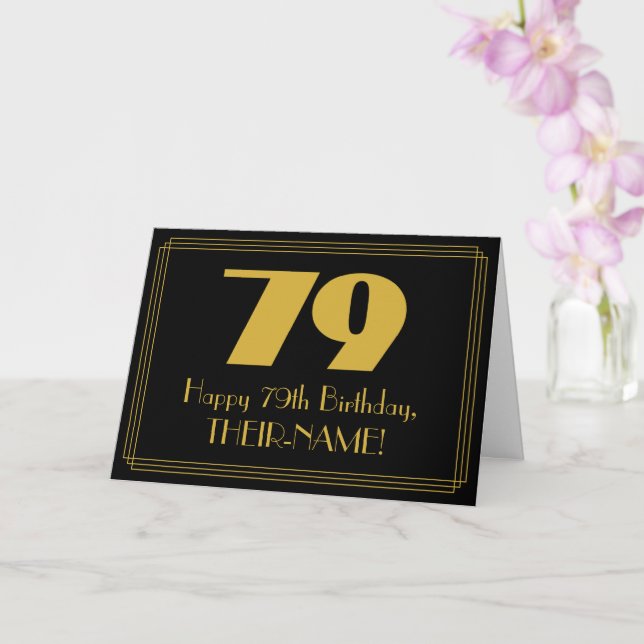 79th Birthday: Art Deco Inspired Look "79" & Name Card (Orchid)