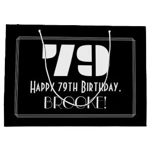79th Birthday ~ Art Deco Inspired Look "79" + Name Large Gift Bag