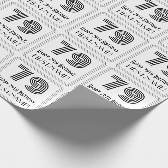 79th Birthday: Art Deco Inspired Style "79" + Name Wrapping Paper (Corner)