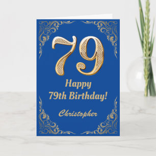 79th Birthday Blue and Gold Glitter Frame Card