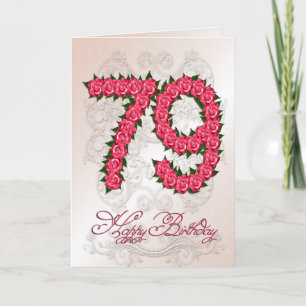 79th birthday card with roses and leaves