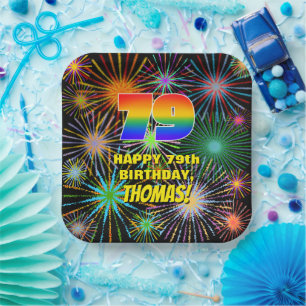 79th Birthday: Colourful, Fun Celebratory Firework Paper Plate