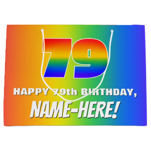 79th Birthday: Colourful, Fun Rainbow Pattern # 79 Large Gift Bag