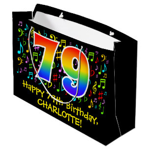 79th Birthday - Colourful Music Symbols, Rainbow 7 Large Gift Bag