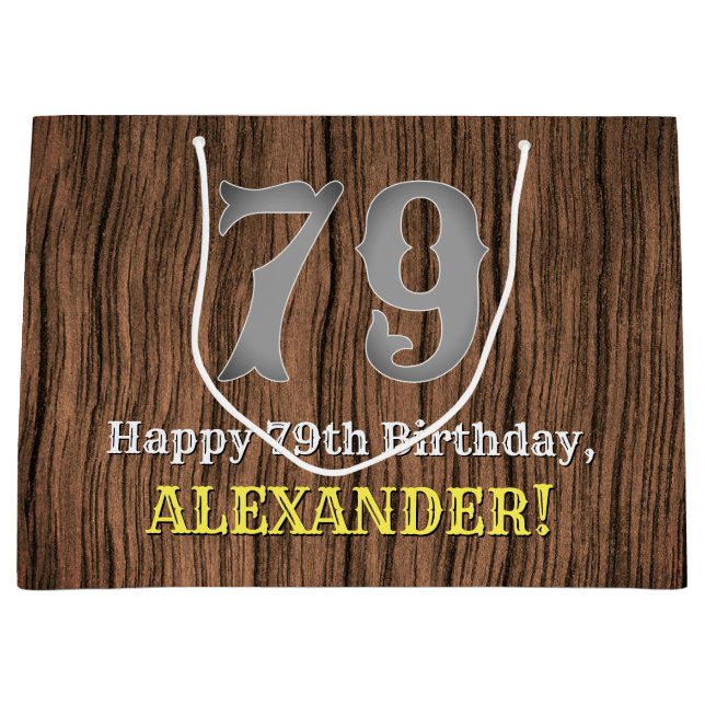 79th Birthday: Country Western Inspired Look, Name Large Gift Bag (Front)