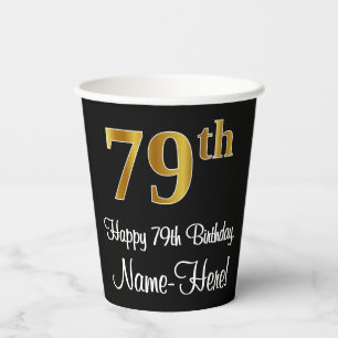 79th Birthday - Elegant Luxurious Faux Gold Look # Paper Cups