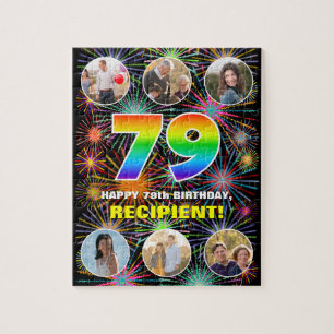 79th Birthday: Fun Rainbow #, Custom Name + Photos Jigsaw Puzzle