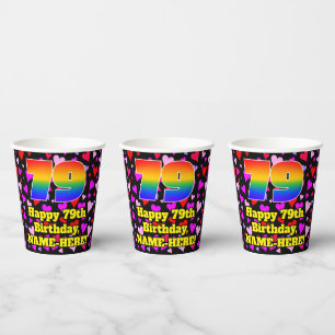 79th Birthday: Loving Hearts Pattern, Rainbow 79 Paper Cups