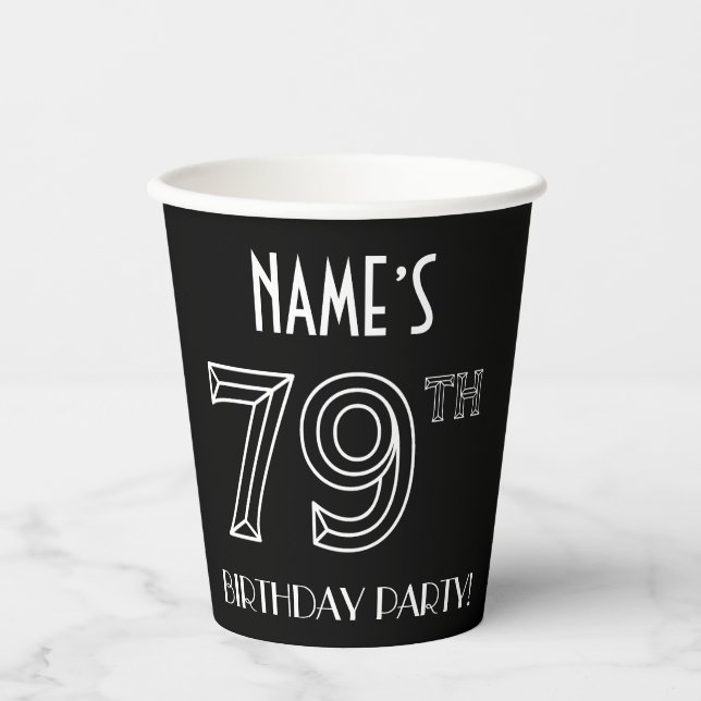 79th Birthday Party: Art Deco Style + Custom Name Paper Cups (Front)