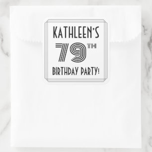 79th Birthday Party: Art Deco Style + Custom Name Square Sticker