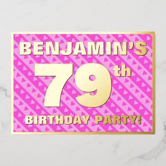 79th Birthday Party — Fun Pink Hearts and Stripes (Front)