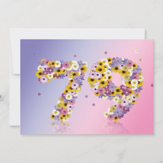 79th Birthday party, with flowered letters Invitation (Front)