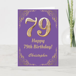 79th Birthday Purple and Gold Glitter Frame Card