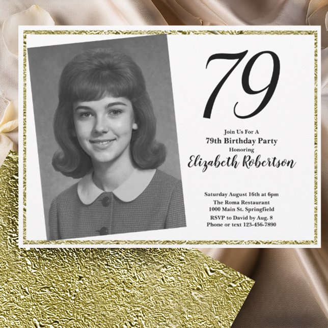 79th Custom Photo White and Gold  Invitation (Creator Uploaded)
