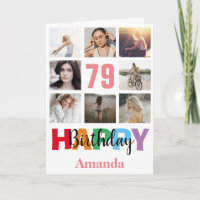 79th Happy Birthday Photo Collage Modern Pink Card