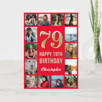 79th Happy Birthday Red and Gold Photo Collage