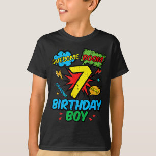 7 Birthday Boy Comic Cool 7th Bday Superhero Party T-Shirt