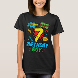 7 Birthday Boy Comic Cool 7th Bday Superhero Party T-Shirt