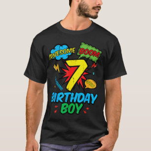 7 Birthday Boy Comic Cool 7th Bday Superhero Party T-Shirt