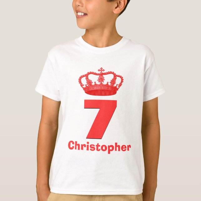 7 Birthday Boy Crown and Number Custom Name V05A T-Shirt (Front)