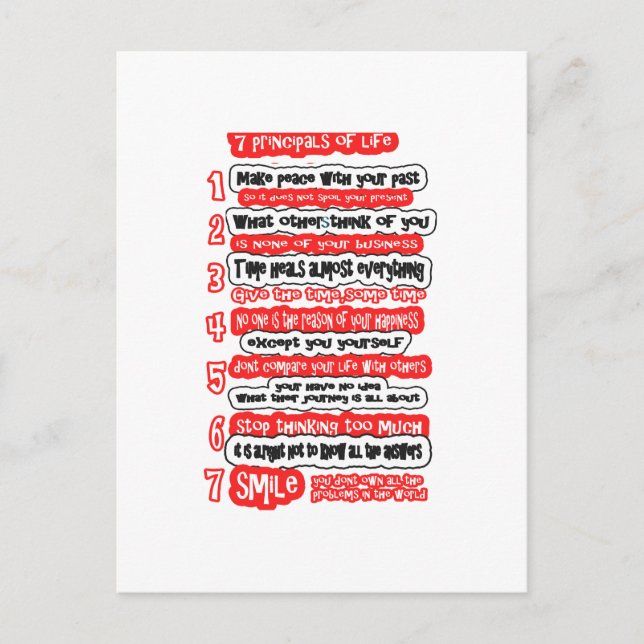 7 CARDINAL RULES FOR LIFE  Graphic Art Wisdom Text Postcard (Front)
