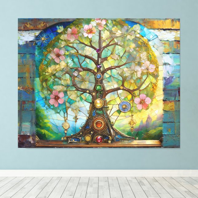 7 Chakra Blossoming Tree Of Life Canvas Print (Insitu(Wood Floor))