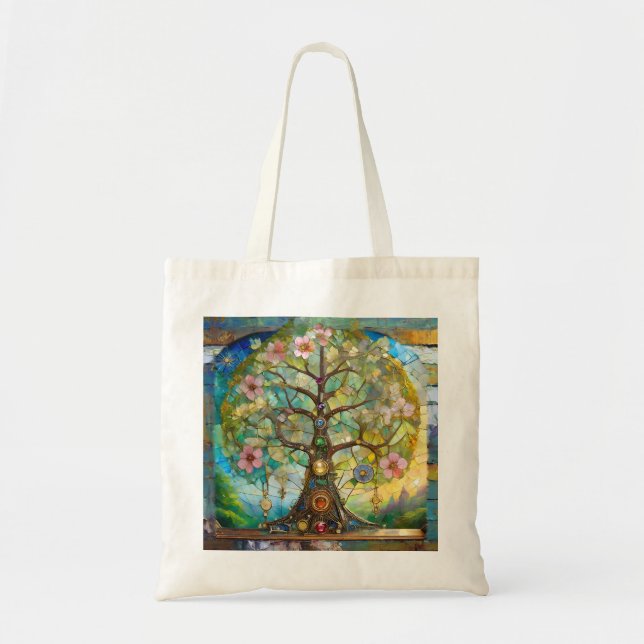 7 Chakra Blossoming Tree Of Life Tote Bag (Front)