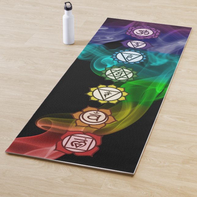 7 Chakra mantra rainbow cool bold black Yoga Mat (In Situ)