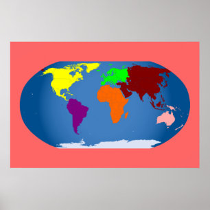 7 Continents Print Colourful 3 ft by 2 ft Canvas