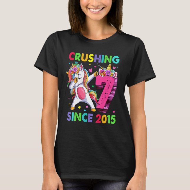 7 Crushing It Since 2015 Dabbing Unicorn 7th Birth T-Shirt (Front)