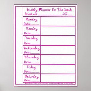 7 Day Magenta Fabric Font Weekly Planner Printable Poster