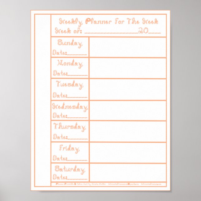 7 Day Peach Fuzz Fabric Font Weekly Planner Print (Front)