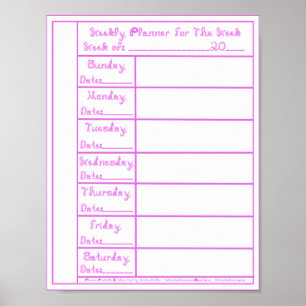 7 Day Pink Lilac Fabric Font Weekly Planner Print 