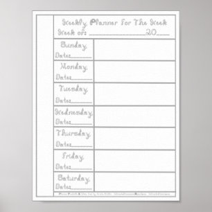 7 Day Silver Fabric Font Weekly Planner Printable  Poster