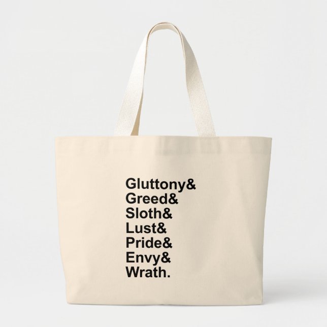 7 Deadly Sins - Pride Gluttony Lust Wrath Envy Large Tote Bag (Front)