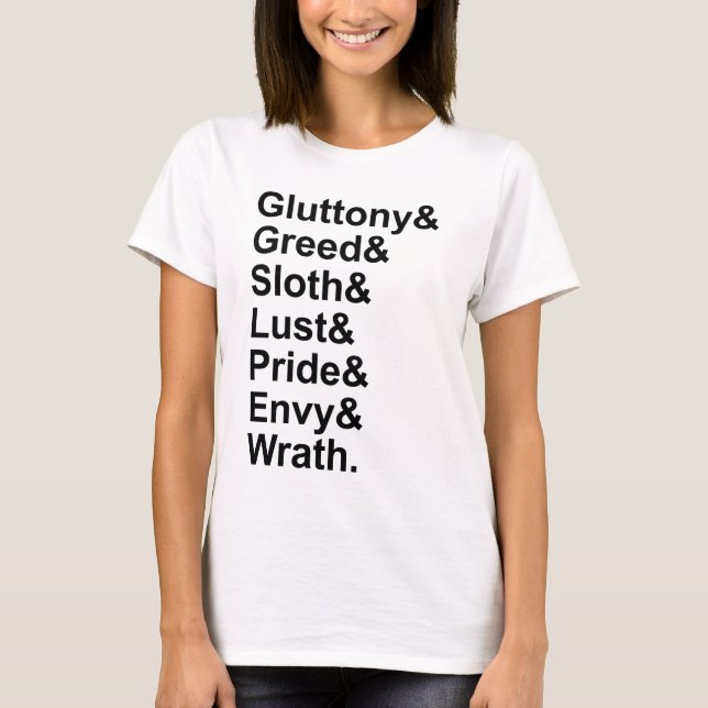 7 Deadly Sins - Pride Gluttony Lust Wrath Envy T-Shirt (Front)