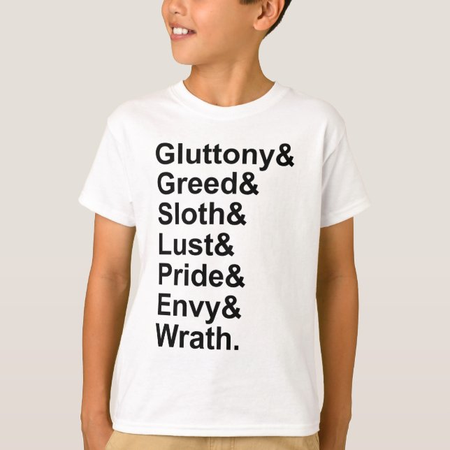 7 Deadly Sins - Pride Gluttony Lust Wrath Envy T-Shirt (Front)