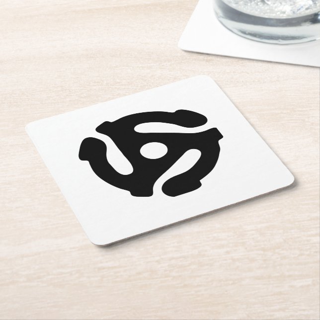 7 inch 45 rpm vinyl adapter insert spindle spider square paper coaster (Angled)