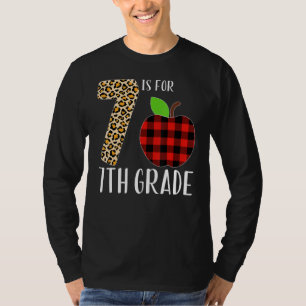 7 Is For 7th Grade Teacher Leopard Buffalo Plaid S T-Shirt