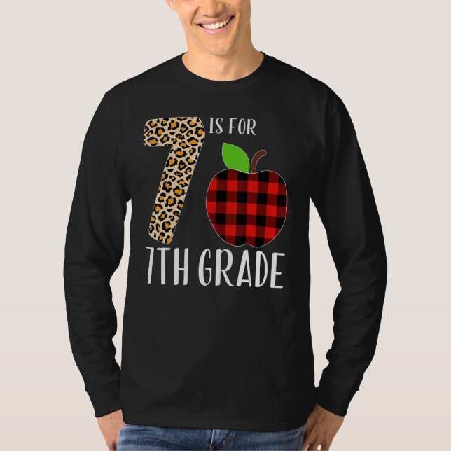 7 Is For 7th Grade Teacher Leopard Buffalo Plaid S T-Shirt (Front)