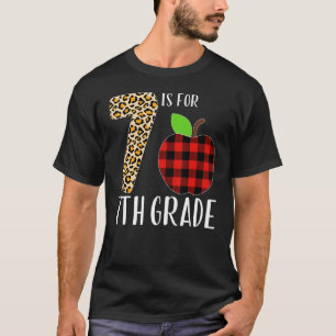 7 Is For 7th Grade Teacher Leopard Buffalo Plaid S T-Shirt